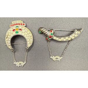 Masonic Shriners Crescent Moon & Scimitar Brooches Set of 2 Vintage